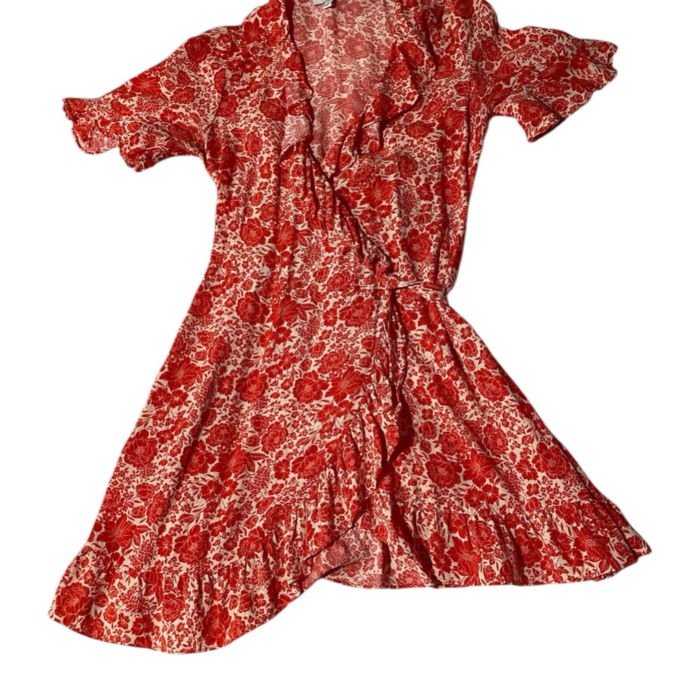 Floral Red Wrap Dress